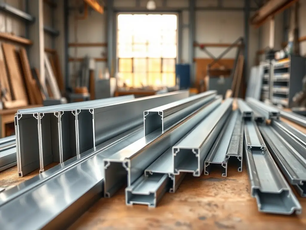 A high-quality image showcasing various aluminum profiles used in modern architectural designs, emphasizing their sleekness and versatility.