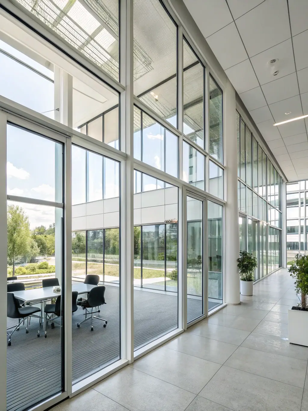A photograph of a modern office interior featuring Konart Metal USA office partition systems, highlighting the sleek design and space-saving functionality.